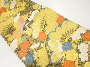 佐賀錦鶴に笠松・枝梅模様織出し振袖用袋帯